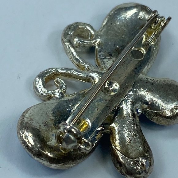 Silver & Shade of Blue Enameled Butterfly Pin Brooch Jewelry Rhinestone Accents - Picture 7 of 16